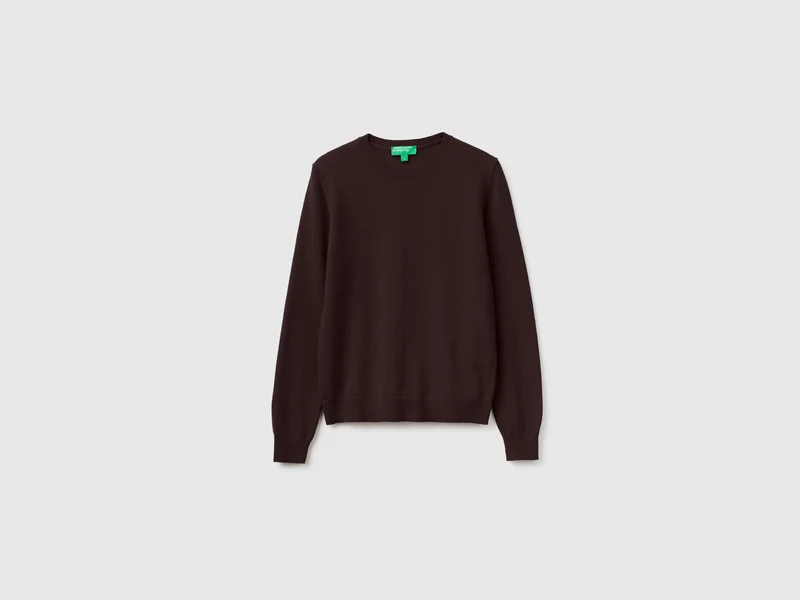 Maglia girocollo cioccolato in pura lana Merino
