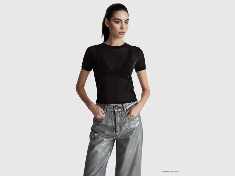 T-shirt con lurex manica corta