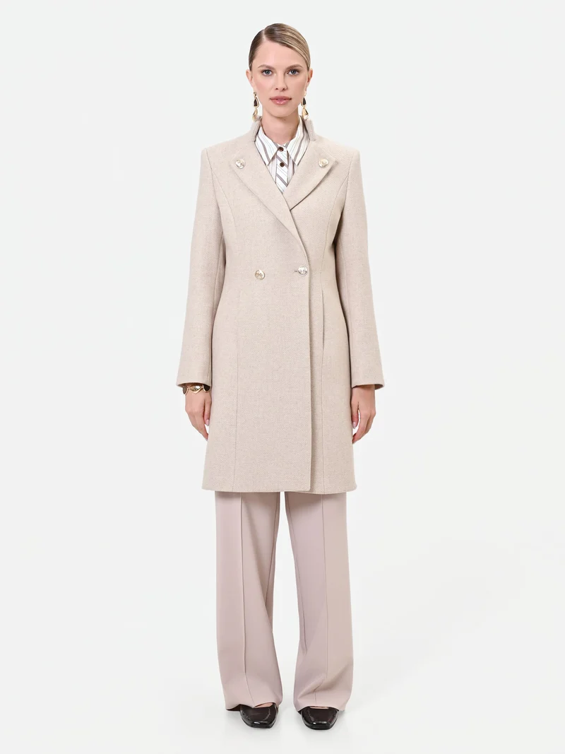 Cappotto doppiopetto tortora beige misto lana
