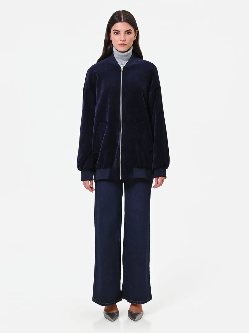 Bomber oversize in velluto blu navy Giorgia Palmas X Rinascimento