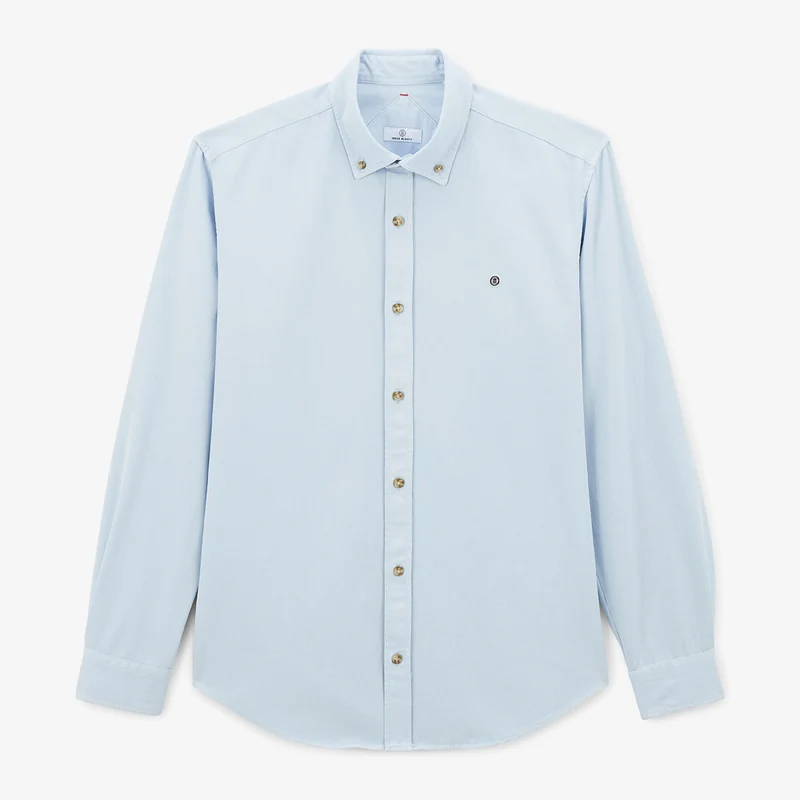 Chemise manches longues en coton twill unie bleu dragée Charles