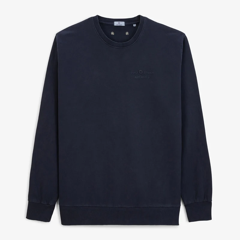 Sweat col rond Archives teinture old en coton bleu marine