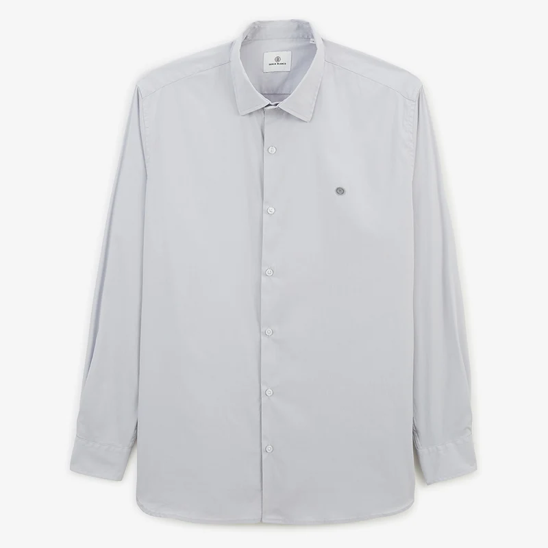 Chemise manches longues en coton stretch unie gris perle