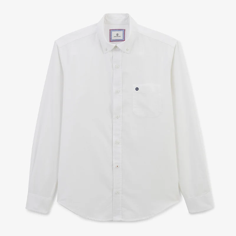 Chemise manches longues en coton oxford blanche ganse tricolore