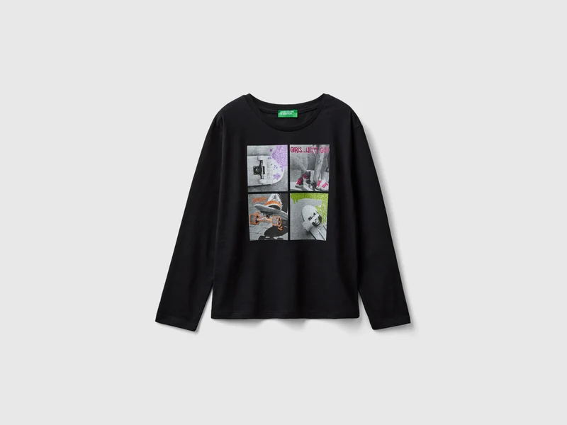 T-shirt con stampa fotografica e glitter