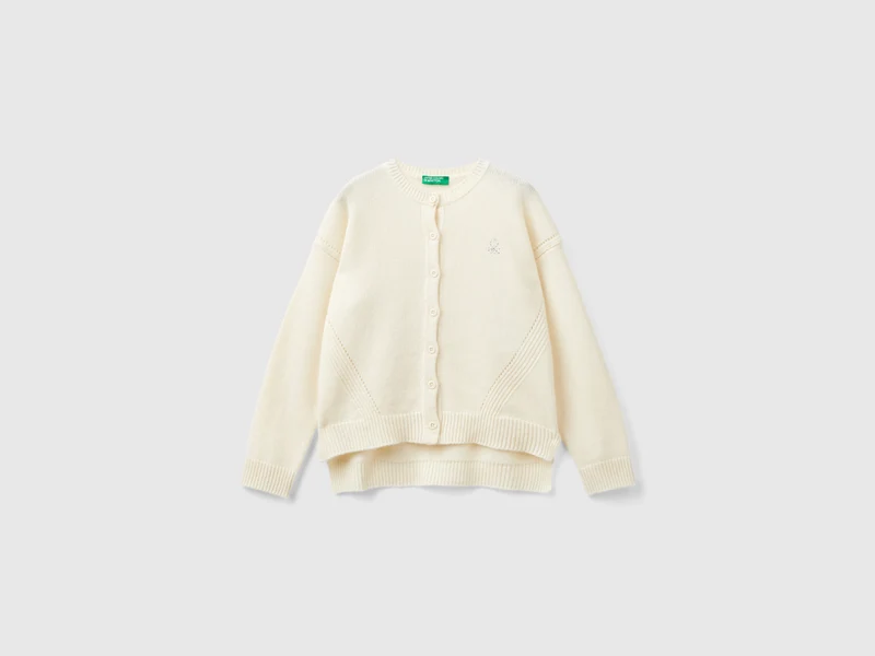 Cardigan girocollo con logo in strass