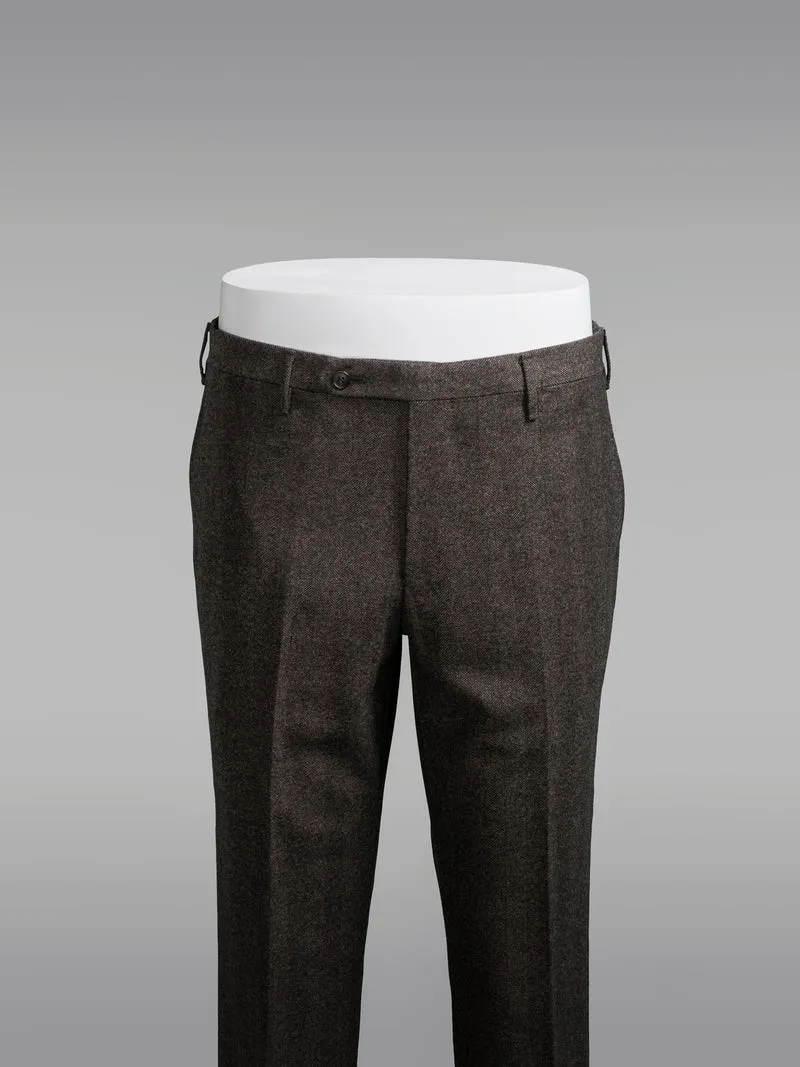 Brown herringbone flannel trousers