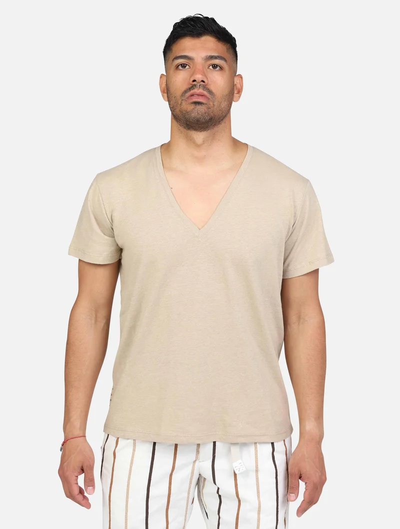 art. b6d0072: t-shirt collo a v misto lino