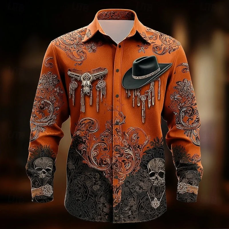 Men's Western Print Halloween Statement Shirt