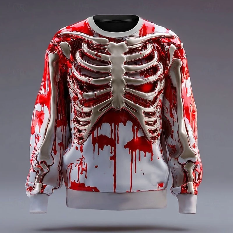 Men's Skeleton Crew Neck Sweatshirt, Halloween Graphic Top