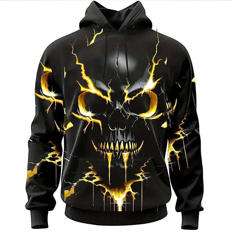 Men's Halloween Skull Graphic Hoodie, Relaxed Fit Hooded Sweater
