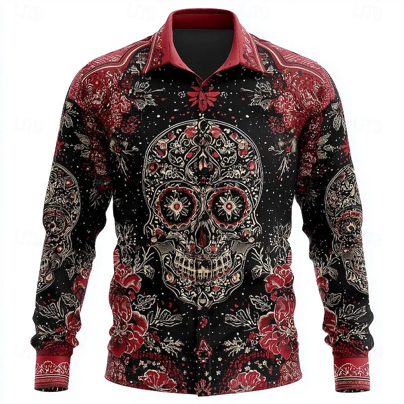 Halloween Skull Button-Up Shirt for Spooky Style