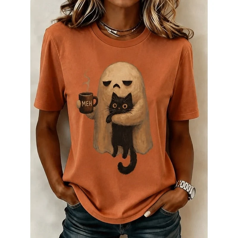 Ghost Cat Halloween T-Shirt for Spooky Season Fun