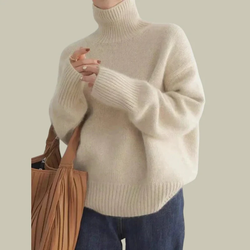 Women's High Neck Relaxed Fit Wool Blend Sweater