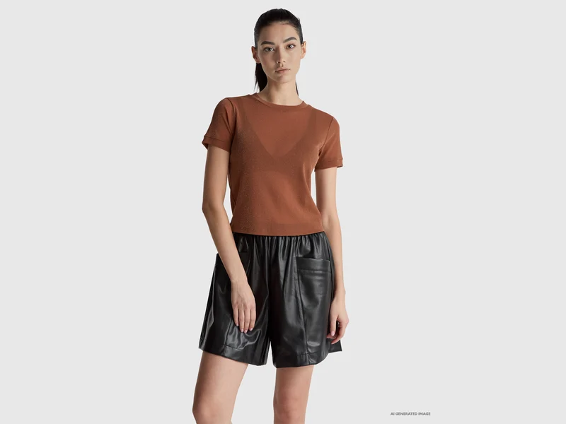 T-shirt con lurex manica corta