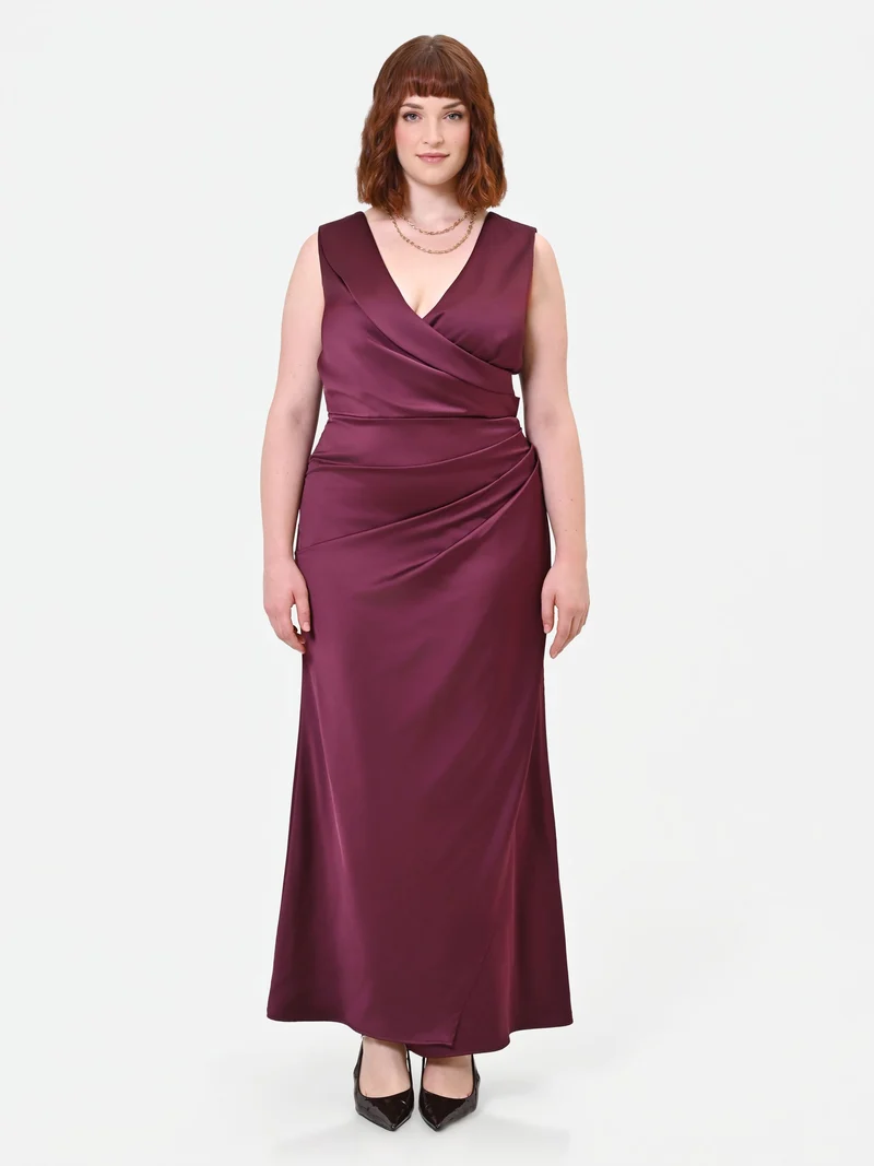 Abito Curvy midi in raso bordeaux rosso