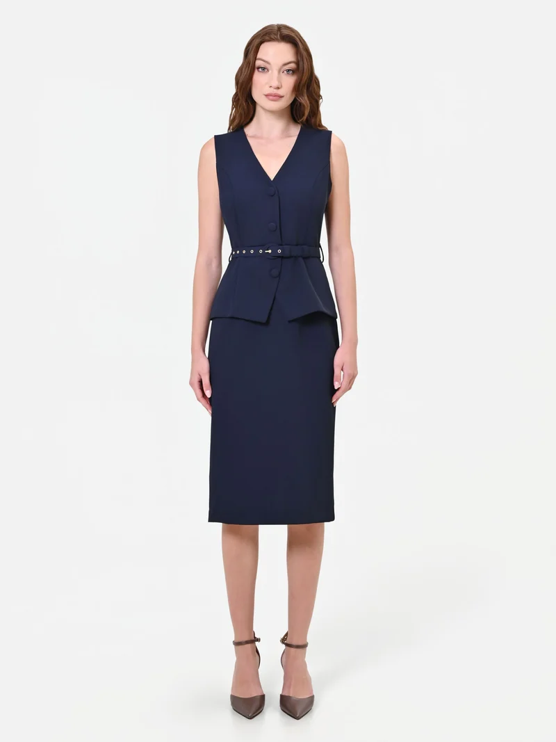 Abito midi blu navy effetto due pezzi