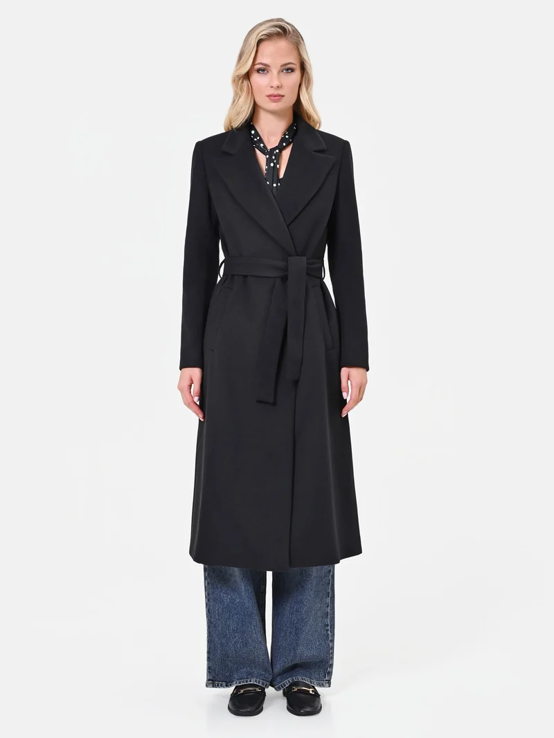 Cappotto lungo nero a vestaglia in velour
