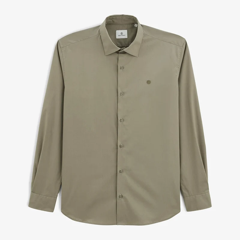 Chemise Charles manches longues popeline confort vert teck