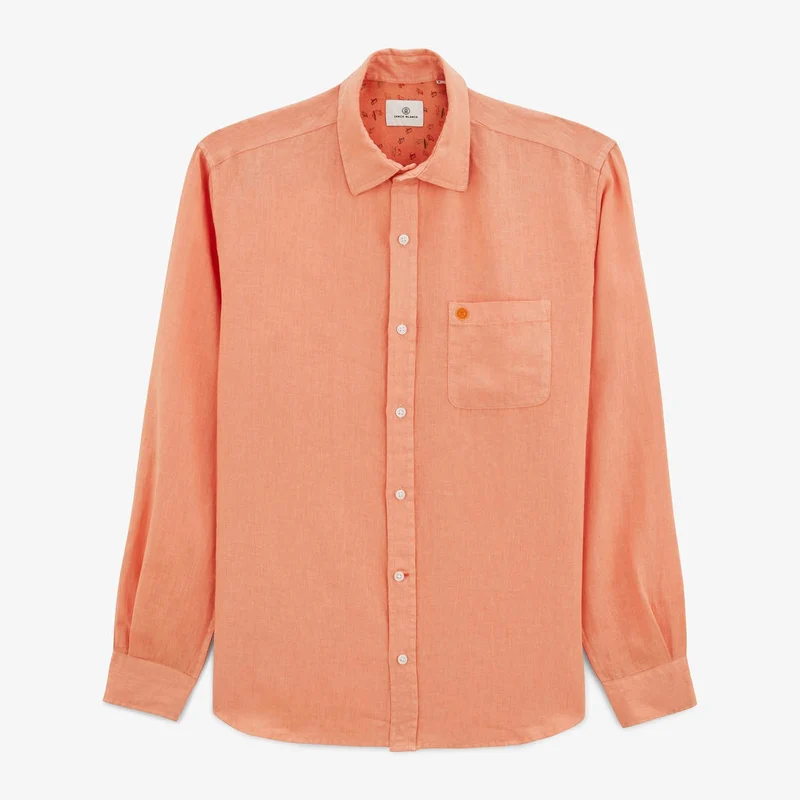 Chemise Charles en lin orange corail