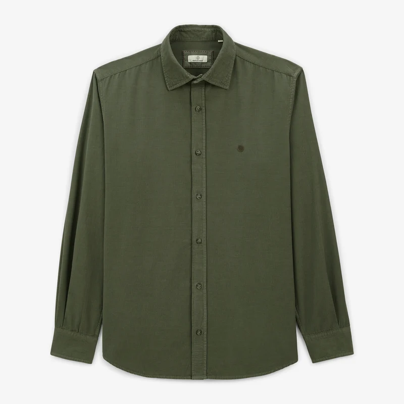 Chemise Charles en velours à manches longues vert kaki