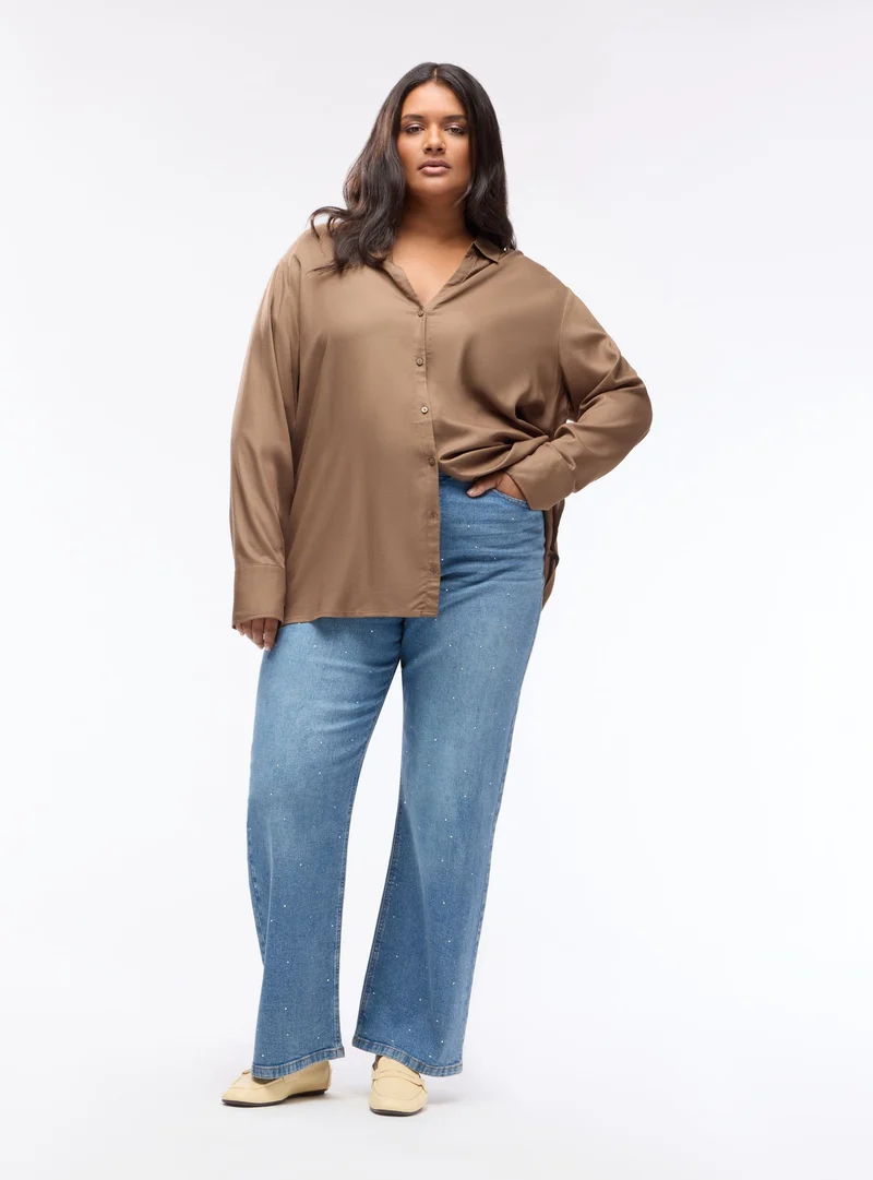 Jeans wide leg con strass
