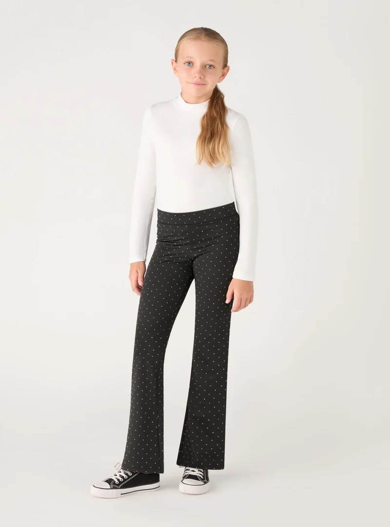 Leggings lunghi a zampa con strass
