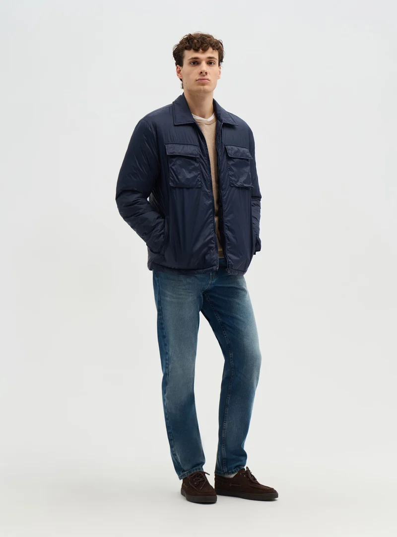 Giacca camicia imbottita con zip e tasche con patta