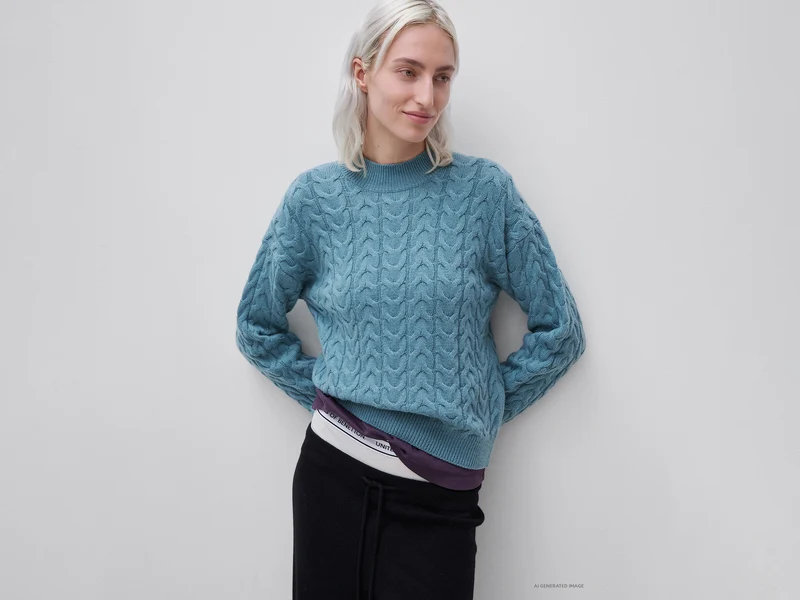 Maglione lupetto con trecce in misto lana e cashmere