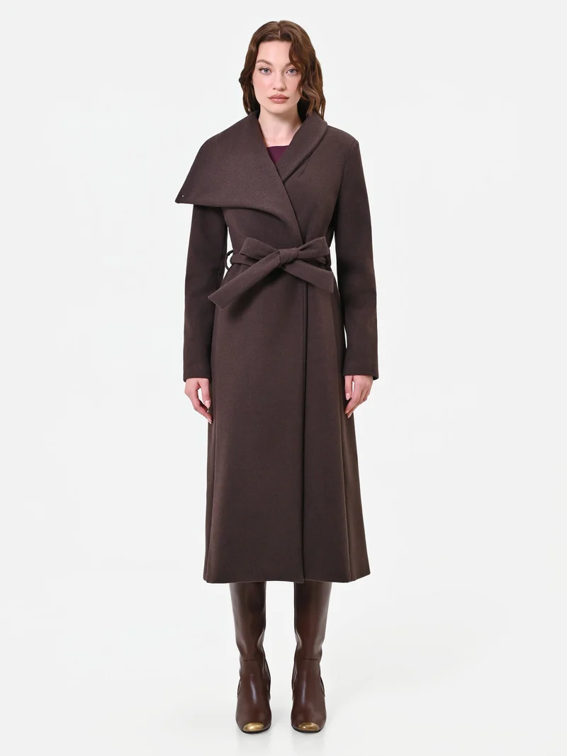 Cappotto lungo marrone moro a portafoglio misto viscosa