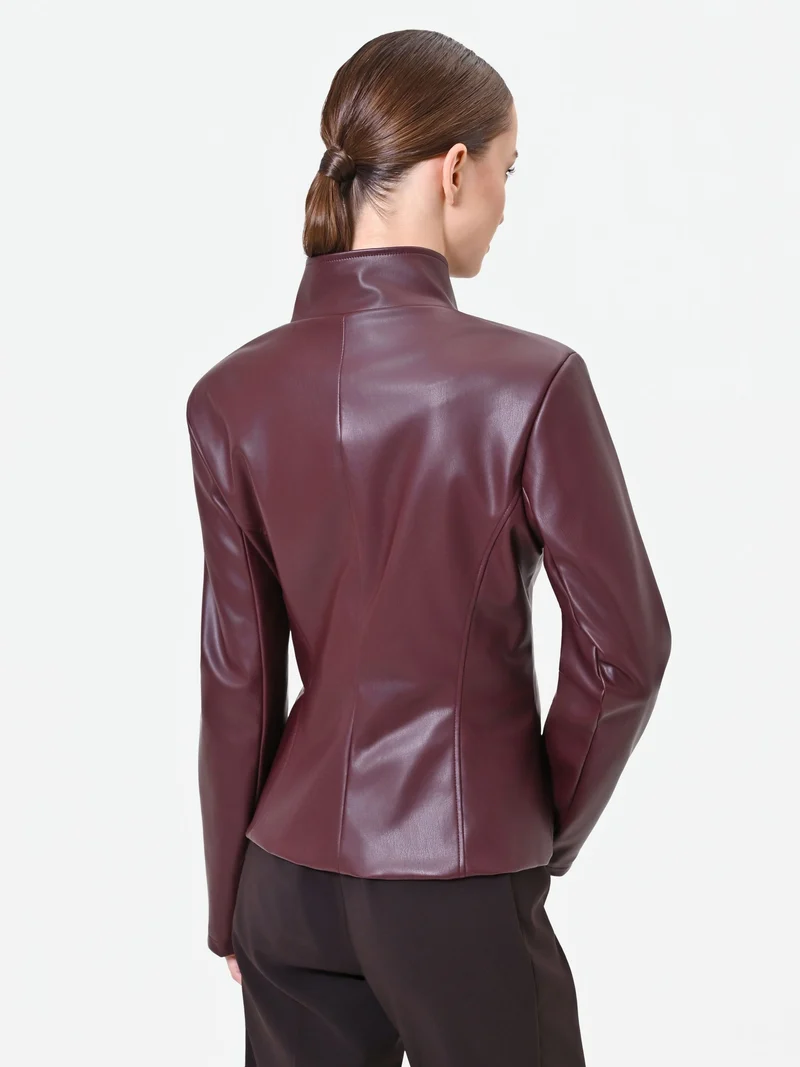 Giacca in similpelle bordeaux rosso con baschina