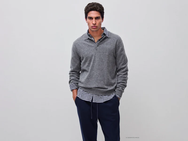 Polo grigio mélange in pura lana Merino