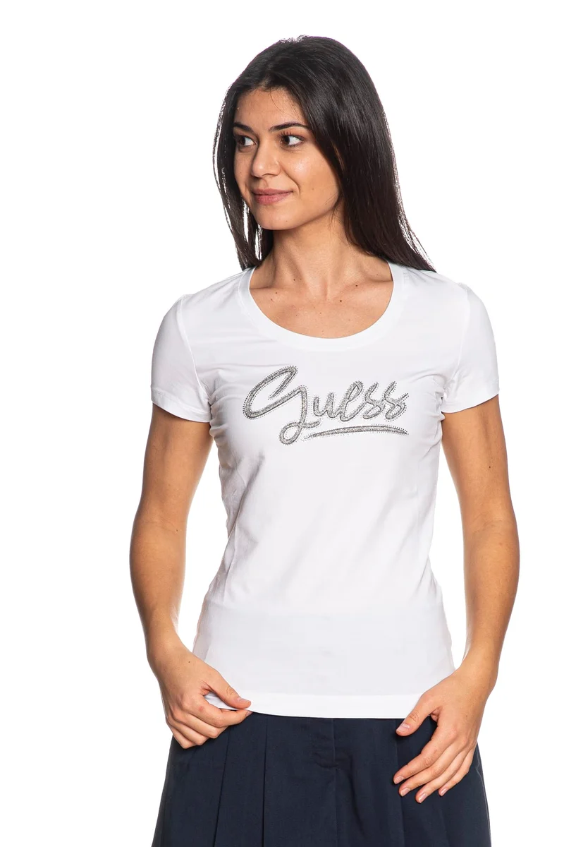 T-Shirt Guess Ss Gss Script Da Donna Bianca