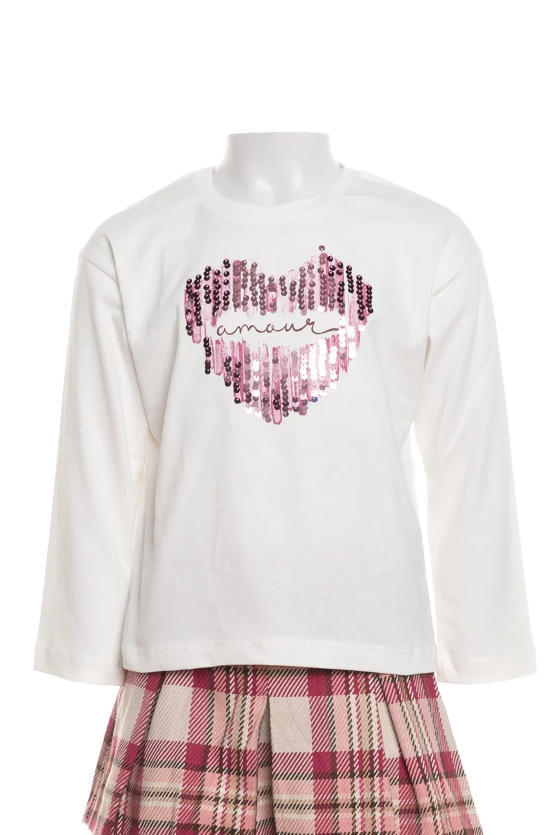 T Shirt Mayoral Sequins Heart Da Bambina Panna 4031