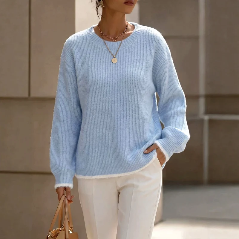 Women's Ribbed Round Neck Relaxed Sweater