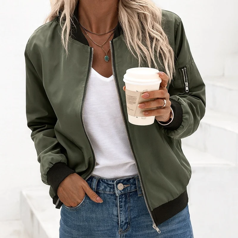 Women's Classic Zip Bomber Jacket, Lightweight and Streamlined Design