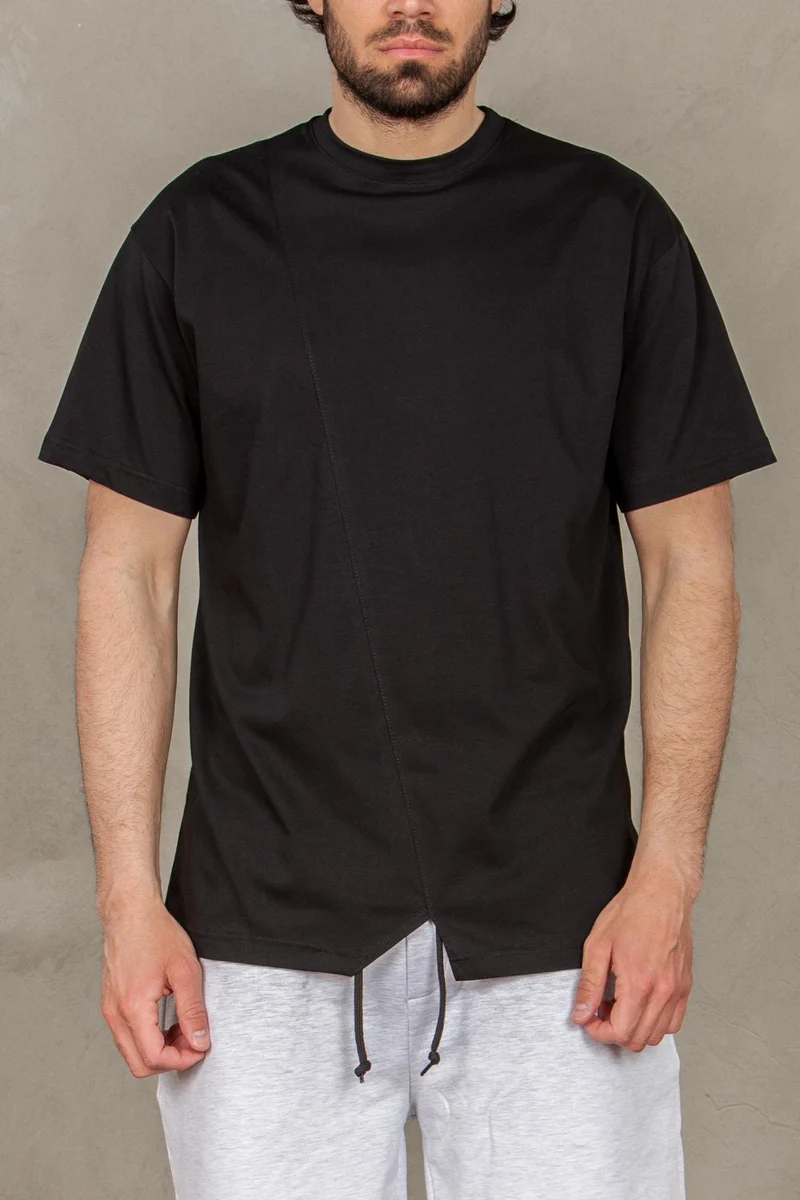 T-shirt paricollo con taglio trasversale asimmetrico - ML6TEECUTNERO