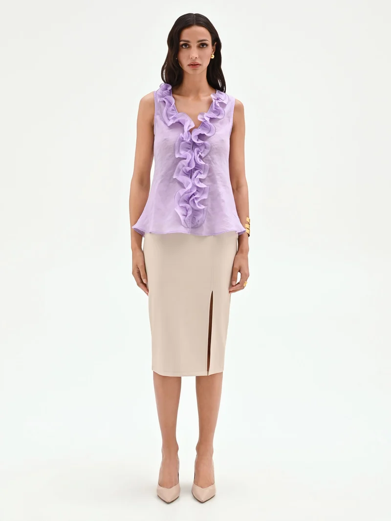 Camicia lilla viola con volant