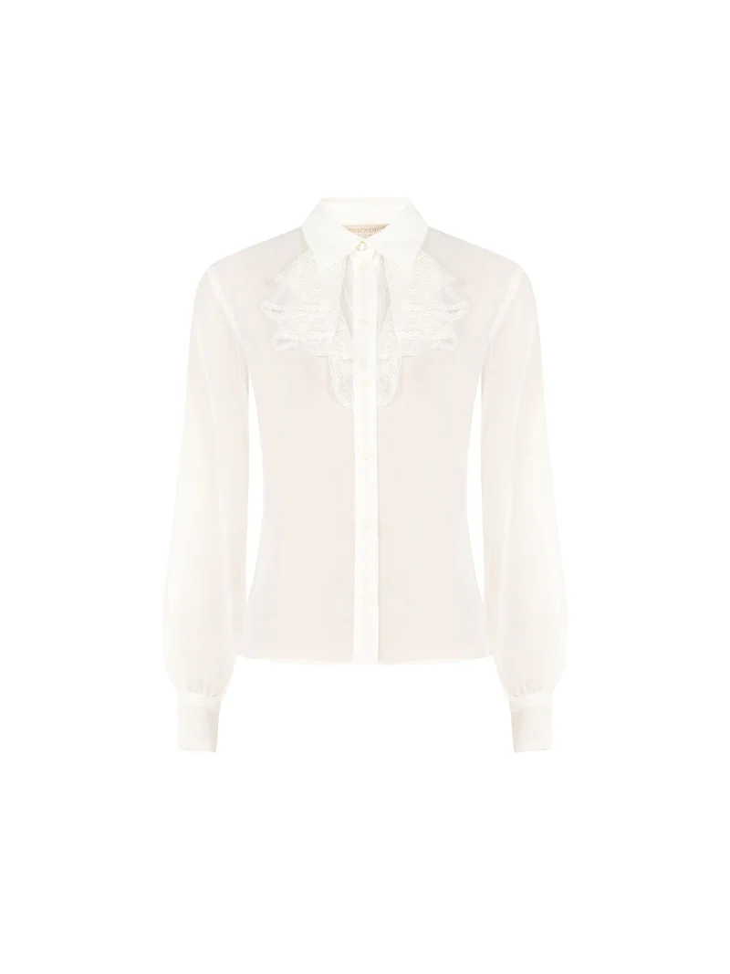 Camicia panna bianco in georgette con ruches