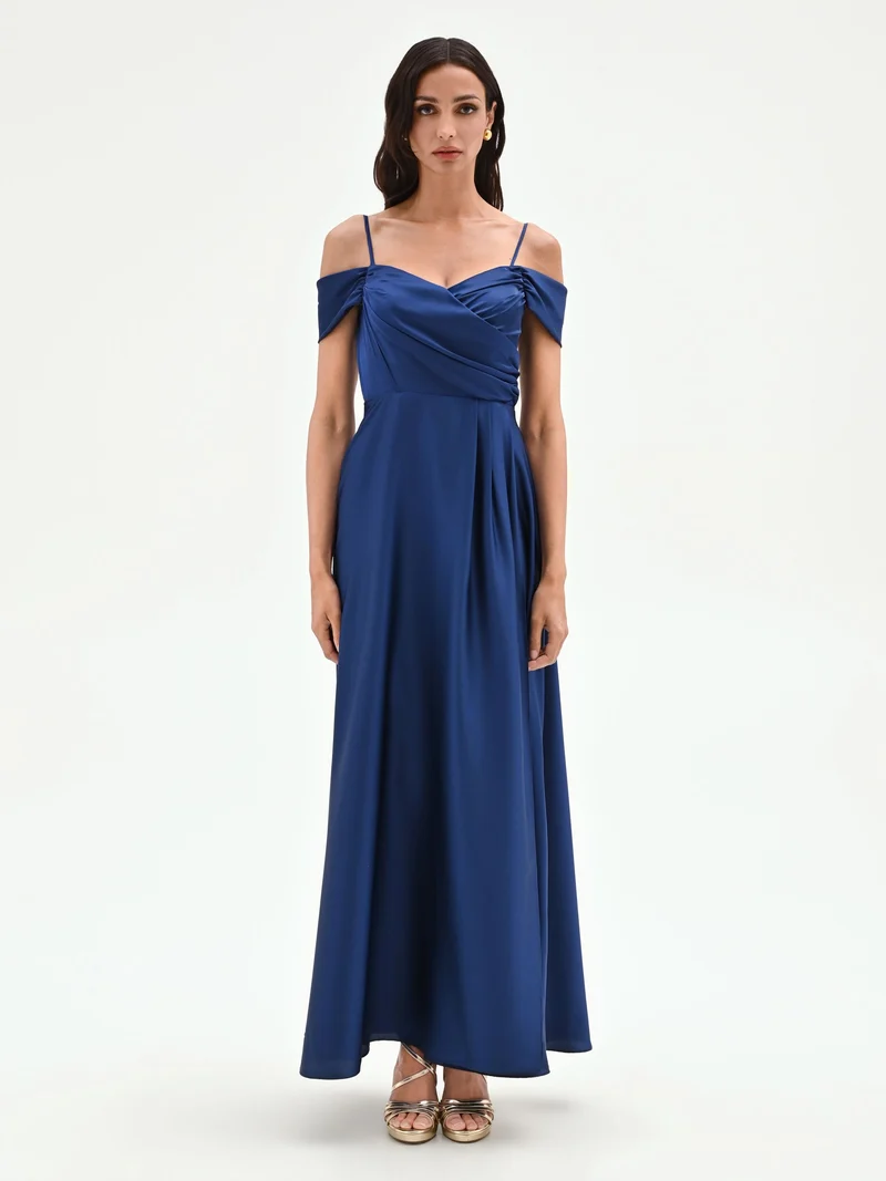 Abito Lungo Blu con spalline scese