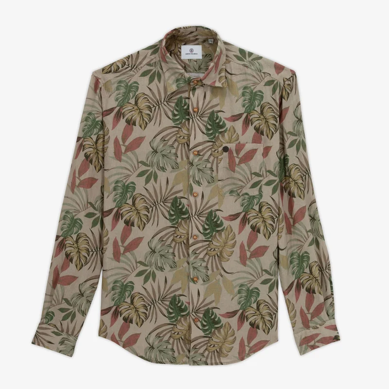 Chemise Charles en lin à motif jungle camel