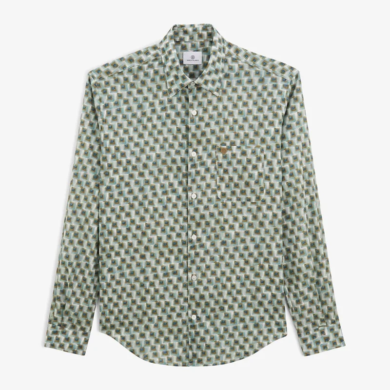 Chemise Charles imprimé carrés vert amande