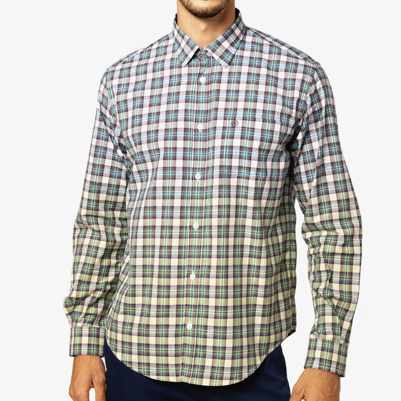 Chemise manches longues à carreaux en coton vert dégradé