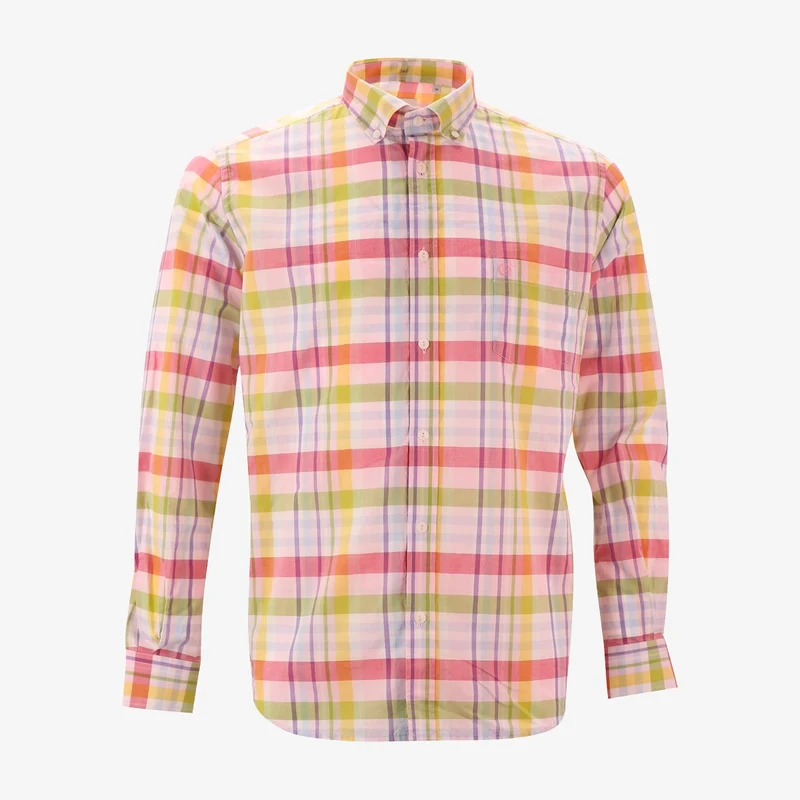 Chemise manches longues cadrillage multicolore en coton