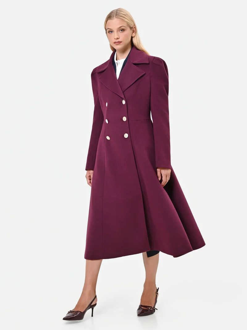 Cappotto svasato doppiopetto bordeaux rosso