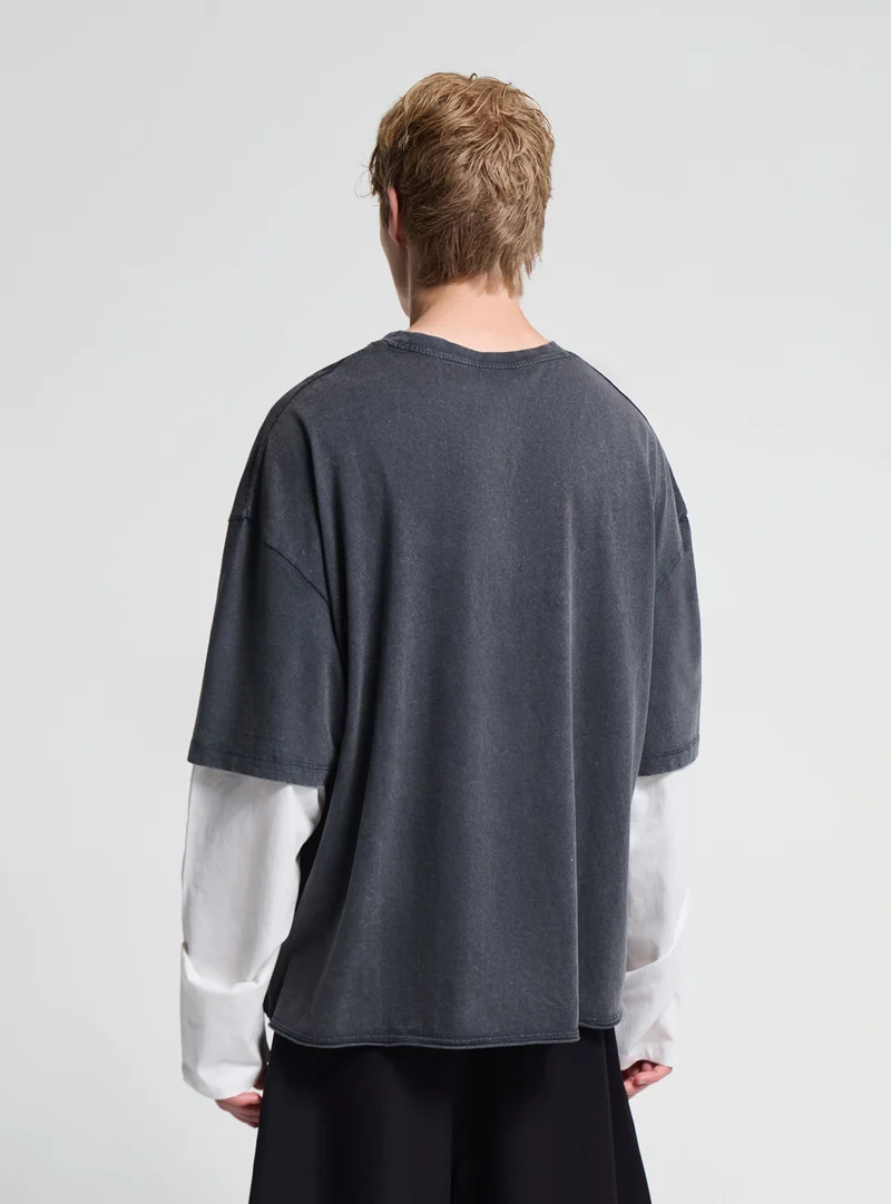 T-shirt boxy doppiata acid wash