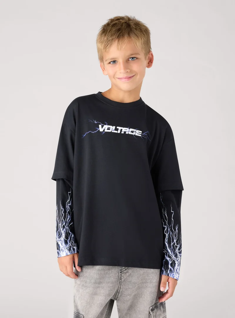 T-shirt a maniche lunghe con stampa fulmini