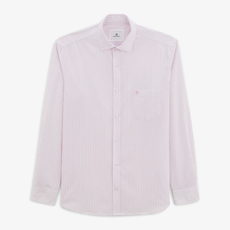 Chemise manches longues en coton à rayures bâton rose lilas