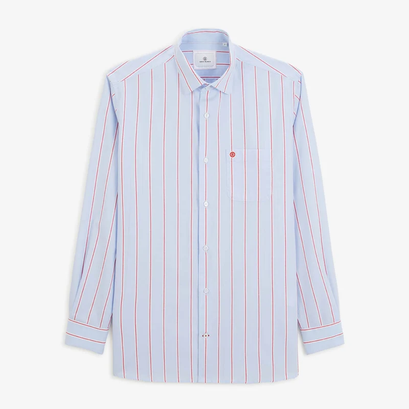 Chemise manches longues rayée en coton oxford bleu ciel
