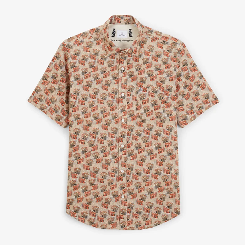 Chemise manches courtes beige avec imprimés personnage